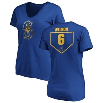 Women's Seattle Mariners Dan Wilson ＃6 RBI Slim Fit V-Neck T-Shirt - Royal