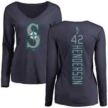 Women's Seattle Mariners Dave Henderson ＃42 Backer Slim Fit Long Sleeve T-Shirt - Navy