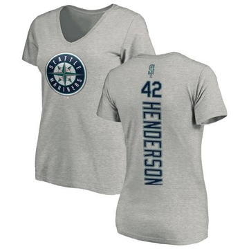 Women's Seattle Mariners Dave Henderson ＃42 Backer Slim Fit T-Shirt Ash