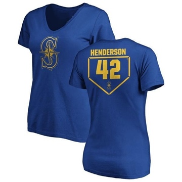 Women's Seattle Mariners Dave Henderson ＃42 RBI Slim Fit V-Neck T-Shirt - Royal