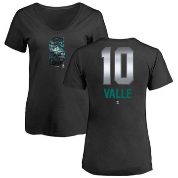 Women's Seattle Mariners Dave Valle ＃10 Midnight Mascot V-Neck T-Shirt - Black