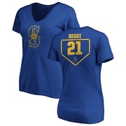 Women's Seattle Mariners David Segui ＃21 RBI Slim Fit V-Neck T-Shirt - Royal