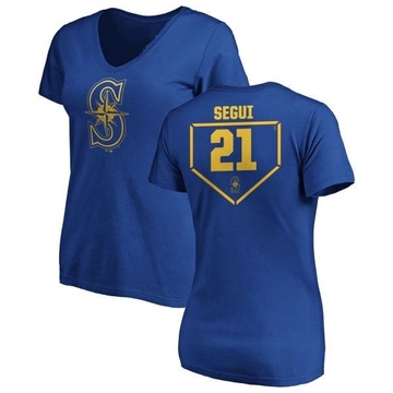 Women's Seattle Mariners David Segui ＃21 RBI Slim Fit V-Neck T-Shirt - Royal