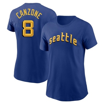 Women's Seattle Mariners Dominic Canzone ＃8 2023 City Connect Name & Number T-Shirt - Royal