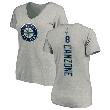 Women's Seattle Mariners Dominic Canzone ＃8 Backer Slim Fit T-Shirt Ash