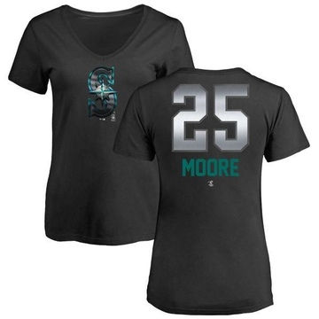 Women's Seattle Mariners Dylan Moore ＃25 Midnight Mascot V-Neck T-Shirt - Black