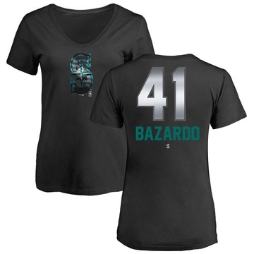 Women's Seattle Mariners Eduard Bazardo ＃41 Midnight Mascot V-Neck T-Shirt - Black