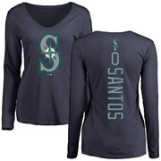 Women's Seattle Mariners Gregory Santos ＃0 Backer Slim Fit Long Sleeve T-Shirt - Navy