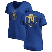 Women's Seattle Mariners Jhonathan Diaz ＃74 RBI Slim Fit V-Neck T-Shirt - Royal