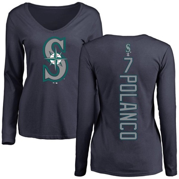 Women's Seattle Mariners Jorge Polanco ＃7 Backer Slim Fit Long Sleeve T-Shirt - Navy