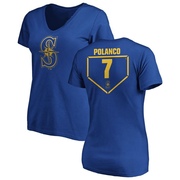 Women's Seattle Mariners Jorge Polanco ＃7 RBI Slim Fit V-Neck T-Shirt - Royal