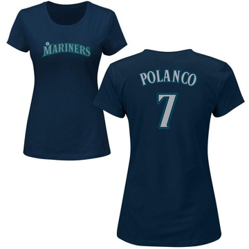 Women's Seattle Mariners Jorge Polanco ＃7 Roster Name & Number T-Shirt - Navy