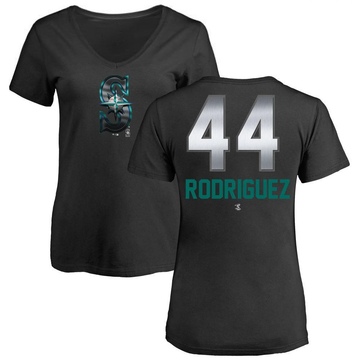 Women's Seattle Mariners Julio Rodriguez ＃44 Midnight Mascot V-Neck T-Shirt - Black