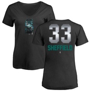 Women's Seattle Mariners Justus Sheffield ＃33 Midnight Mascot V-Neck T-Shirt - Black