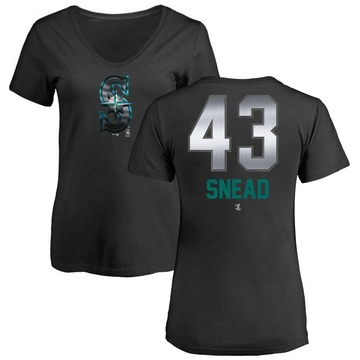 Women's Seattle Mariners Kirby Snead ＃43 Midnight Mascot V-Neck T-Shirt - Black