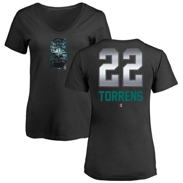 Women's Seattle Mariners Luis Torrens ＃22 Midnight Mascot V-Neck T-Shirt - Black