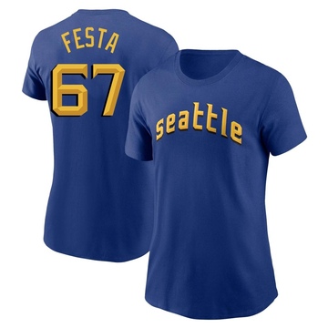 Women's Seattle Mariners Matt Festa ＃67 2023 City Connect Name & Number T-Shirt - Royal