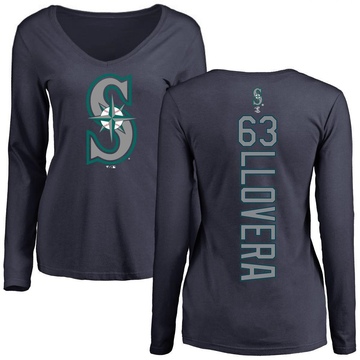 Women's Seattle Mariners Mauricio Llovera ＃63 Backer Slim Fit Long Sleeve T-Shirt - Navy