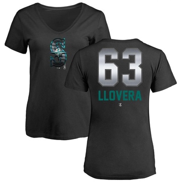 Women's Seattle Mariners Mauricio Llovera ＃63 Midnight Mascot V-Neck T-Shirt - Black