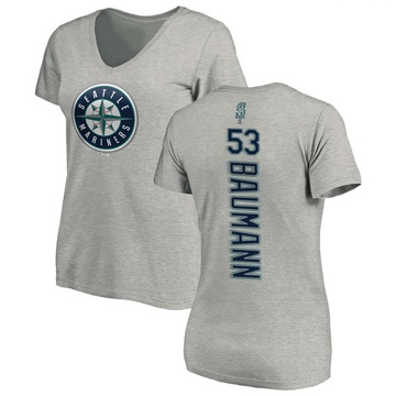 Women's Seattle Mariners Mike Baumann ＃53 Backer Slim Fit T-Shirt Ash