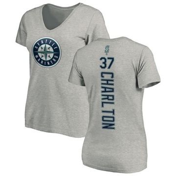 Women's Seattle Mariners Norm Charlton ＃37 Backer Slim Fit T-Shirt Ash