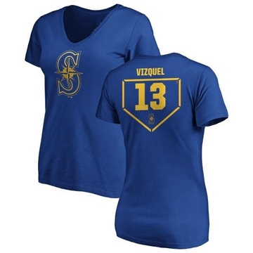 Women's Seattle Mariners Omar Vizquel ＃13 RBI Slim Fit V-Neck T-Shirt - Royal