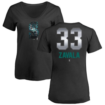 Women's Seattle Mariners Seby Zavala ＃33 Midnight Mascot V-Neck T-Shirt - Black