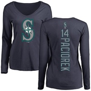 Women's Seattle Mariners Tom Paciorek ＃14 Backer Slim Fit Long Sleeve T-Shirt - Navy