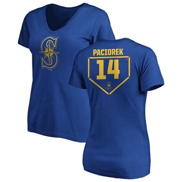 Women's Seattle Mariners Tom Paciorek ＃14 RBI Slim Fit V-Neck T-Shirt - Royal