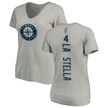 Women's Seattle Mariners Tommy La Stella ＃4 Backer Slim Fit T-Shirt Ash