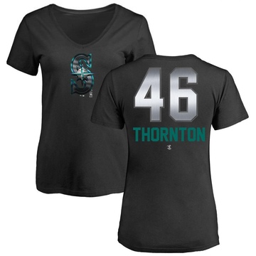 Women's Seattle Mariners Trent Thornton ＃46 Midnight Mascot V-Neck T-Shirt - Black