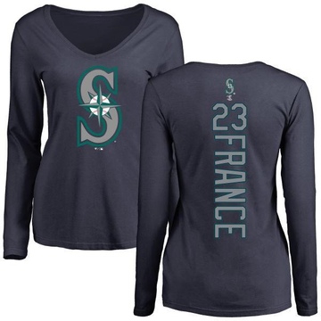 Women's Seattle Mariners Ty France ＃23 Backer Slim Fit Long Sleeve T-Shirt - Navy