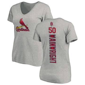 Women's St. Louis Cardinals Adam Wainwright ＃50 Backer Slim Fit T-Shirt Ash