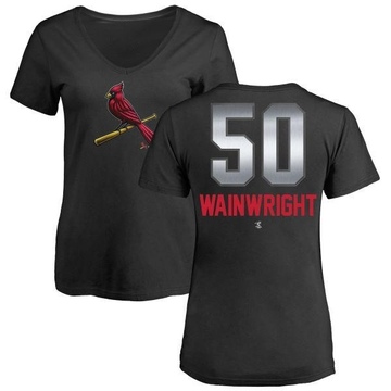 Women's St. Louis Cardinals Adam Wainwright ＃50 Midnight Mascot V-Neck T-Shirt - Black