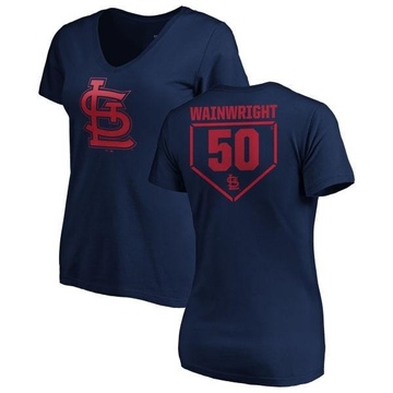 Women's St. Louis Cardinals Adam Wainwright ＃50 RBI Slim Fit V-Neck T-Shirt - Navy