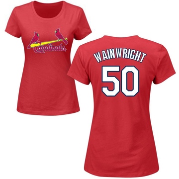 Women's St. Louis Cardinals Adam Wainwright ＃50 Roster Name & Number T-Shirt - Red