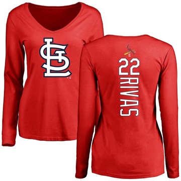 Women's St. Louis Cardinals Alfonso Rivas ＃22 Backer Slim Fit Long Sleeve T-Shirt - Red