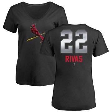 Women's St. Louis Cardinals Alfonso Rivas ＃22 Midnight Mascot V-Neck T-Shirt - Black