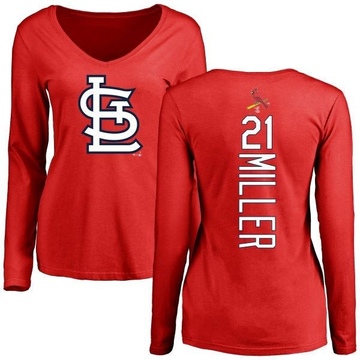 Women's St. Louis Cardinals Andrew Miller ＃21 Backer Slim Fit Long Sleeve T-Shirt - Red