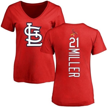 Women's St. Louis Cardinals Andrew Miller ＃21 Backer Slim Fit T-Shirt - Red