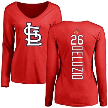 Women's St. Louis Cardinals Ben DeLuzio ＃26 Backer Slim Fit Long Sleeve T-Shirt - Red