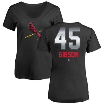 Women's St. Louis Cardinals Bob Gibson ＃45 Midnight Mascot V-Neck T-Shirt - Black