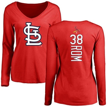 Women's St. Louis Cardinals Drew Rom ＃38 Backer Slim Fit Long Sleeve T-Shirt - Red