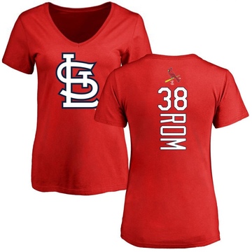 Women's St. Louis Cardinals Drew Rom ＃38 Backer Slim Fit T-Shirt - Red