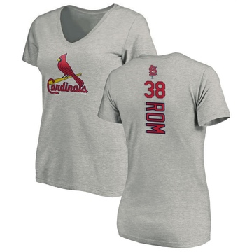 Women's St. Louis Cardinals Drew Rom ＃38 Backer Slim Fit T-Shirt Ash