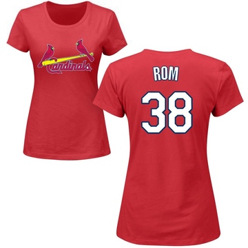 Women's St. Louis Cardinals Drew Rom ＃38 Roster Name & Number T-Shirt - Red