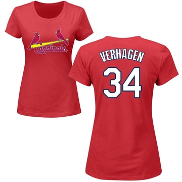 Women's St. Louis Cardinals Drew VerHagen ＃34 Roster Name & Number T-Shirt - Red