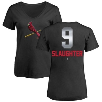 Women's St. Louis Cardinals Enos Slaughter ＃9 Midnight Mascot V-Neck T-Shirt - Black