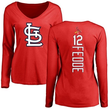 Women's St. Louis Cardinals Erick Fedde ＃12 Backer Slim Fit Long Sleeve T-Shirt - Red