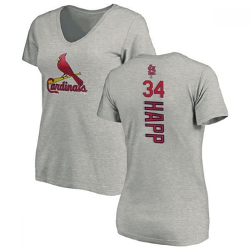 Women's St. Louis Cardinals J.A. Happ ＃34 Backer Slim Fit T-Shirt Ash